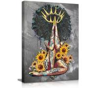 Framed African American Wall Art Black Queen Girl Praying Sunflower Portrait Gray Art Modern Abstract Canvas Prints Painting Artwork Wall Decor Home Decoration for Bedroom Living Room Ready to Hang…