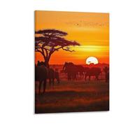 Framed African Animal Sunset Canvas Wall Art, Aesthetic Wall Decor Artwork Includes Hanging Kit, Decorative Painting for Home Bedroom Living Room Decor 12x16inch(30x40cm)