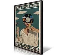Framed Art Vintage Lose Your Mind Find Your Soul Poster Mental Health Quote Canvas Wall Art Trippy Posters Cool Unique Music Girl Print Painting Abstract Wall Decorfor Bed Room Bathroom 12x16in