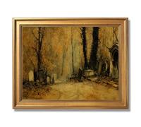 Framed Autumn Forest Cemetery Path Poster Canvas Print Art Vintage Gothic Rustic Wall Art Painting Pictures Wall Decor Stunning Art Print Home Decor for Living Room Bedroom (Retro Framed,16" Lx24 W)