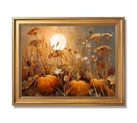 Framed Autumn Harvest Pumpkin Moon Poster Canvas Print Art, Rustic Farmhouse Wall Art, Stunning Painting, Elegant Pictures, Art Print for Living Room Wall Decor (Retro Framed,16L X24W)
