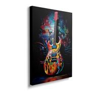 Framed Banksy Graffiti Colorful Guitar Canvas Wall Art Cool Pop Music Rock Punk Decor Poster For Living Room Bedroom Home Office Artwork Gift Ready To Hang (16x24 Inches)