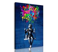 Framed Banksy Street Graffiti Wall Art Decor Large Abstract Canvas Prints Colorful Modern Contemporary Poster Stretched for Home Living Room Bathroom Bedroom Ready Hang