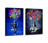 Framed Banksy Street Graffiti Wall Art Decor Large Abstract Pictures Canvas Painting Prints Colorful Modern Contemporary Poster Artwork Stretched for Wall Home Bathroom Bedroom Living Room Ready Hang