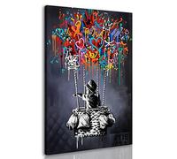 Framed Banksy Street Graffiti Wall Art Decor Large Abstract Pictures Canvas Painting Prints Colorful Modern Contemporary Poster Artwork Stretched for Wall Home Bathroom Bedroom Living Room Ready Hang
