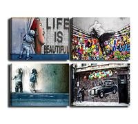 Framed Banksy Street Graffiti Wall Art Decor Large Abstract Pictures Canvas Painting Prints Colorful Modern Contemporary Poster Artwork Stretched for Wall Home Bathroom Bedroom Living Room Ready Hang
