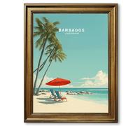 Framed Barbados Caribbean Beach Poster Canvas Print Art Modern Painting Pictures Elegant Wall Art for Living Room Bedroom Wall Decoration Art Print Home Decor (Retro Framed,16L x24W)