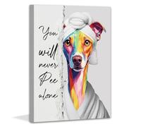 Framed Bathroom Wall Art,Dog Wall Art for Bathroom Print Colorfu Animal Restroom Paintings,You Will Never Pee Alone Funny Bathroom Wall Art Decor Size 12x16 Inch