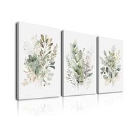 Framed Bathroom Wall Art Set of 3 for Rustic Botanical Prints,Watercolor Botanical Wall Art,Sage Green Painting Eucalyptus Leaf Art Pictures,Modern Boho Floral Wall Decor for Room Living Room Bedroom