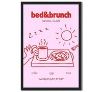 Framed Bed & Brunch Social Club Coffee Eggs Toast Poster Canvas Print Minimalist Aesthetic Cute Whimsical Wall Art Poster Pictures Wall Decor Living Room Bedroom Apartment (Black Framed,24L X36W)
