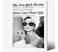 Framed Better Late Than Ugly Wall Decor-Trendy Luxury Black And White Newspaper Poster For Preppy Girly Dorm Room Bedroom Decor-Funky Fashion Pictures Canvas Prints
