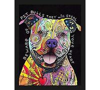 FRAMED Beware of Pit Bulls they Will Steal your Heart by Dean Russo 14x11 Dog Art Print Poster Colorful Collage