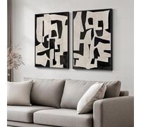 Framed Black and Beige Abstract Wall Art, 2 Piece Canvas Prints Paintings Artwork for Walls, Modern Minimalist Abstract Pictures for Living Room Hallway Bedroom Office Bathroom Wall Decor 16x24 In