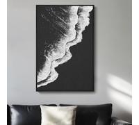 Framed Black and White Abstract Beach Canvas Wall Art, Modern Minimalist Art Prints Paintings Artwork for Walls, Ocean Wave Pictures for Living Room Dining Room Bedroom Bathroom Wall Decor 24x36 In