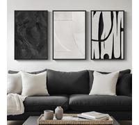 Framed Black and White Abstract Wall Art, 3 Piece Modern Canvas Prints Paintings Art for Walls, Minimalist Black White Abstract Pictures for Living Room Bedroom Dining Room Office Wall Decor 16x24 In