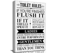 Framed Black and White Fun Toilet Rules Canvas Wall art Vintage Lettering If You're Done Flush It Picture Wall Decor Poster Prints for Bathroom Home Decoration