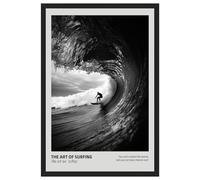 Framed Black and White Surf Poster Cool Surfing Wall Art Canvas Vintage Coastal Ocean Wave Print Minimalist Beach House Decor Summer Tropical Surer Picture for Living Room Men Bedroom 12x16inch Black