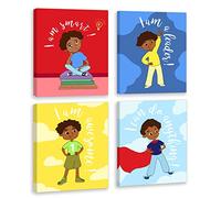 FRAMED Black Boys Bedroom Canvas Wall Art | Motivational Wall Decor for Toddler Boys | Inspirational Room Decor for Teen Boys | Kids Wall Art | Picture for Little Boys | 8” x10” x4 PCS (FRAMED)