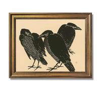 Framed Black Crow Birds Canvas Print, Vintage Rustic Wall Art, Elegant Poster, Minimalist Aesthetic Painting, Quirky Pictures, Home Decor for Living Room Wall Decoration (Retro Framed,24L X36W)