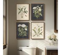 Framed Botanical Wall Art, 4 Piece Vintage Farmhouse Floral Canvas Painting Prints Artwork for Bathroom Walls, Rustic Flower Butterfly Pictures for Kitchen Bedroom Hallway Home Decor, 8x10 Inch