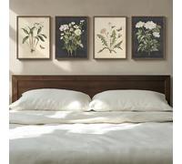 Framed Botanical Wall Art for Bedroom, 4 Piece Vintage Floral Canvas Painting Prints Artwork for Modern Farmhouse Walls, Rustic Flower Butterfly Pictures for Living Room Kitchen Bathroom Wall Decor