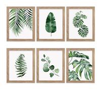 Framed Botanical Wall Art Prints Set of 6 - Tropical Leaves Canvas With Frame, Plant Leaf Boho Pictures, Green Art Posters for Bedroom (Leaf Wall Art, 8"x10" Framed)