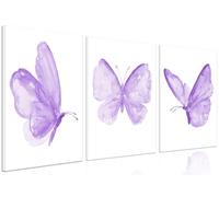 Framed Butterfly Canvas Wall Art Set of 3, Purple Butterfly Poster Prints, Colorful Butterfly Painting Wall Decor for Girls Bedroom Nursery Living Room Home Decor 12X16 Inch