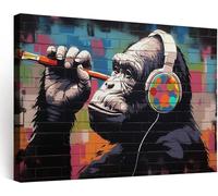 Framed Canvas Bedroom Wall Art 120 x 60 cm, Street Graffiti Pop Art Animal Chimp Artwork Modern Wall Canvas Pictures Prints for Playroom Music Studio Study Decoration