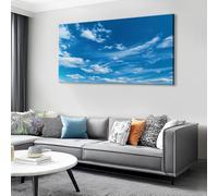 Framed Canvas Blue Sky and White Clouds Wall Art 120x60 cm - Waterproof Landscape Photography Print Photo Canvas, Wall Decoration for Living Room Bedroom Bathroom Pictures for Walls Print Gifts