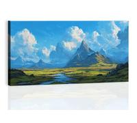 Framed Canvas Blue Sky Clouds Mountains River Wall Art 100L x 75W cm, Landscape Picture Prints for Walls, Waterproof Blue Photo Canvas Modern Home Decor for Living Room, Bedroom & Bathroom