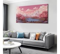 Framed Canvas Cartoon Pink Sky Clouds Mountains Wall Art 90x60 cm - Waterproof Anime Landscapes Print Photo Canvas, Wall Decoration for Living Room Bedroom Bathroom Pictures for Walls Print Gifts