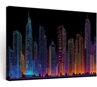 Framed Canvas City Architecture Skyscraper Wall Art - Waterproof Modern Sci-Fi Photo Canvas, Navy Blue Wall Decoration for Living Room Bedroom Bathroom Pictures for Walls 120L x 80W cm Print Gifts