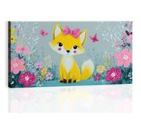 Framed Canvas Country Animal Fox Botanical Floral Wall Art 140L x 70W cm, Cartoon Picture Prints for Walls, Waterproof Yellow Photo Canvas Modern Home Decor for Living Room, Bedroom & Bathroom