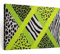 Framed Canvas Geometric Animal Leopard Print Zebra Print Wall Art - Abstract Photo Canvas, Neon Green Wall Decoration for Living Room Bedroom Bathroom Pictures for Walls 120L x 60W cm Print Gifts