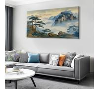 Framed Canvas Mountains Mist Pine Trees Wall Art 120x60 cm - Waterproof Traditional Chinese Style Print Photo Canvas, Wall Decoration for Living Room Bedroom Bathroom Pictures for Walls Print Gifts