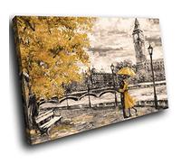 Framed Canvas Print Colourful Wall Art - Yellow Black White London Retro - Modern Scenic Living Room Bedroom Piece Home Decor Interior Design Easy Hang Guide