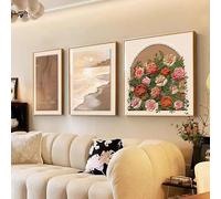 Framed Canvas Print Wall Art Set, 3 PCS Wall Mural Metal Framed Decoration, Boho Landscape Flower Wall Decor, Farmhouse Artwork for Bedroom Office Hallway Corridors(A,50 * 50cm)