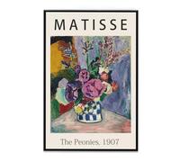 Framed Canvas Print Wall Art The Peonies, 1907 Famous Paintings By Matisse Colorful Peony Flower Illustration Canvas Print Artwork for Living Room, Bed Room, Office - 12x16 in Black Framed