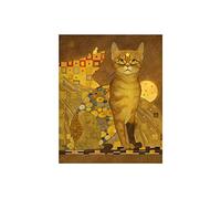 Framed Canvas Prints Gustav Klimt Cat Canvas Paintings Yellow Retro Animal Posters and Print Wall Art Picture Home Decoration 40x60cm(16x24in) Inner Frame