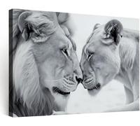 Framed Canvas Wall Art 100x70 cm - Monochrome Modern Lion Portrait Wall Decor Aesthetic Artwork Painting, Canvas Pictures for Bedroom Living Room