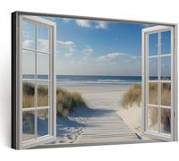 Framed Canvas Wall Art 140x70 cm - German North Sea Coastal Seascape Wall Decor Aesthetic Artwork Painting, Canvas Pictures for Hallway Restaurant Kitchen