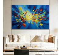 Framed Canvas Wall Art Abstract Geometric Square Explosion Colour Picture Canvas Poster Print Artwork, Contemporary Wall Decor for Living Room, Guest Room & Study - 90L x 60W CM