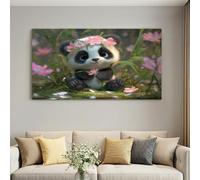 Framed Canvas Wall Art Animal Panda Waterproof Modern Print with Hook, Elegant Wall Decoration for Living Room, Office Bedroom Pictures Home Cartoon Floral for Wall or Prints for Walls 40L x 30W cm