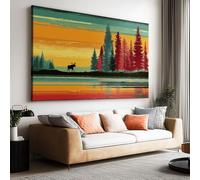 Framed Canvas Wall Art Animals Moose Pine Trees 90x60cm Modern Wall Canvas Picture, 3D Printed Artwork for Living Room Bedroom Hallway and Home Wall Decor with Hooks