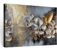 Framed Canvas Wall Art Artwork Abstract Textured 3D Floral, Waterproof Print Wall Decoration for Living Room Dining Room Home Office, Pictures for Bathroom Walls - 70x50 cm