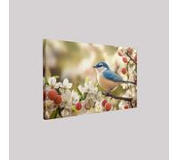 Framed Canvas Wall Art birds blue bird 30 x 20 cm Waterproof Modern White Flowers Print with Hooks Ready to Hang Decoration for Living Room Bedroom
