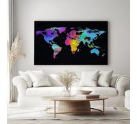 Framed Canvas Wall Art Black Watercolor World Map, Waterproof Canvas Prints Modern Abstract Wall Decoration for Bedroom Living Room Kitchen Home Decor 90 x 60 cm