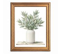 Framed Canvas Wall Art Botanical Bay Leaf Branches in Vase Sage Green Cream Art Canvas Print Poster Gold Frame Wall Decor for Living Room Elegant Leaf Print, Sage Decor - Inch 24x36
