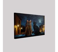 Framed Canvas Wall Art cat night sky starry sky 60 x 40 cm Waterproof Modern Night Print with Hooks Ready to Hang Decoration for Living Room Bedroom
