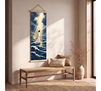 Framed Canvas Wall Art Christ in Ocean Light Canvas Wall Art 25x75 cm | Christian Miracle Scene Pictures for Bedroom Walls Dramatic Sacred Seascape Artwork for Living Room Hallway and Stairs
